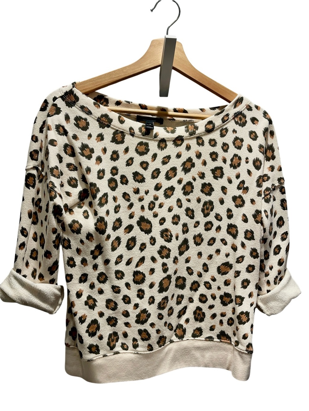 J. Crew Chic Leopard Print Boatneck 3/4 Sleeve Sweatshirt
